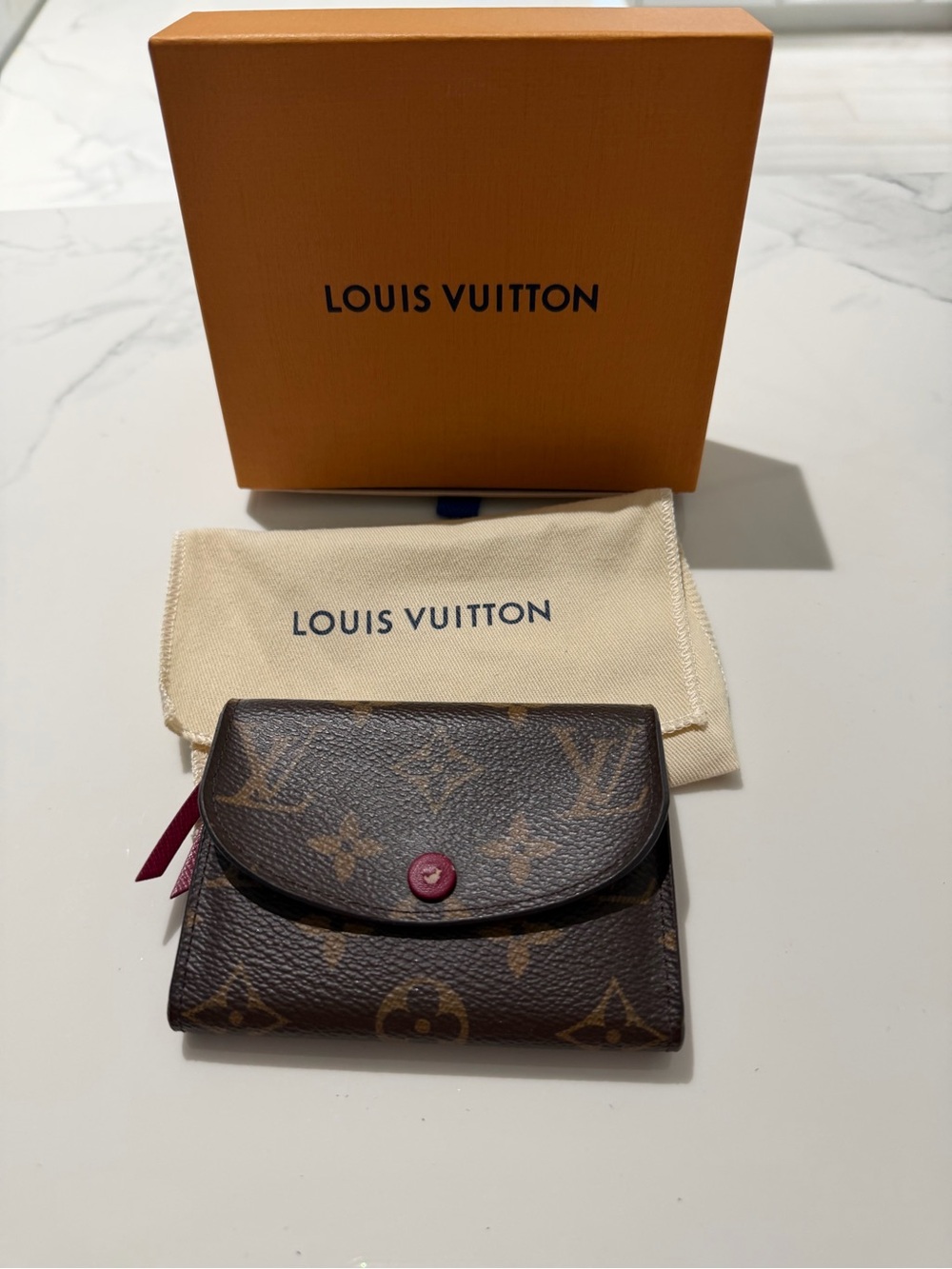Authentic Louis Vuitton Monogram Canvas Wallet in Brown with Pink Snap